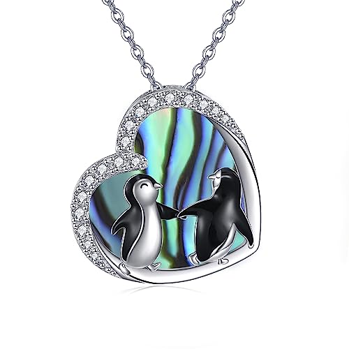 URONE Pinguin-Halskette aus Sterlingsilber Pinguin-Tier-Abalone-Muschel-Anhänger-Halskette Pinguin-Weihnachtsschmuck Geschenke für Frauen und Mädchen von URONE