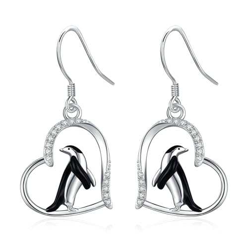 URONE Pinguin Ohrringe Sterling Silber Herz Pinguin Ohrhänger Tier Schmuck für Frauen von URONE