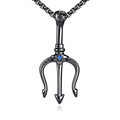 URONE Poseidon Dreizack Kette Sterling Silber Poseidon Anhänger Halskette Antike Griechische Amulett Schmuck Geschenke für Herren Seemann von URONE