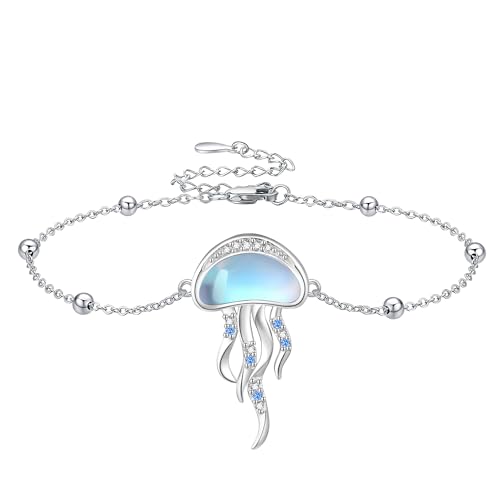 URONE Quallen Armband 925 Sterling Silber Mondstein Armband für Frauen Strand Ozean Schmuck Geschenke für Mädchen von URONE