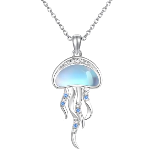 URONE Quallen Halskette 925er Sterlingsilber Mondstein Anhänger Halskette Strand Ozean Schmuck Geschenke für Frauen Mädchen von URONE