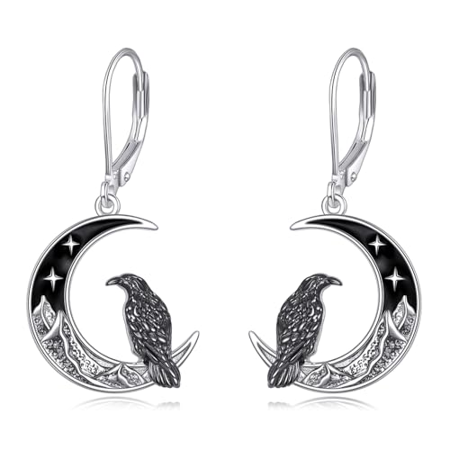 URONE Raben Krähen Ohrringe 925er Sterling Silber Halb Mond Krähe Hexen Halloween Schmuck Geschenke für Frauen von URONE