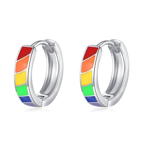 URONE Regenbogen LGBT Creolen Ohrringe aus 925 Sterlingsilber Bunte LGBT-Pride-Ohrringe Pride-Schmuck für Damen Herren von URONE