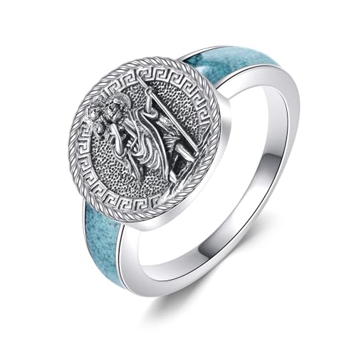 URONE Ring des Heiligen Christophorus 925er Sterling Silber Siegelring mit dem Erzengel Christophorus Religiöser Schmuck Geschenk für Frauen und Männer #8 von URONE
