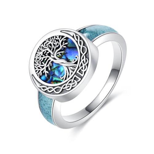 URONE Ring mit Lebensbaum 925er Sterling Silber Keltischer Knoten Lebensbaum Siegel Ring mit Abalone Muschel und Türkis Jahrestags Schmuck Geschenke für Frauen und Männer #10 von URONE