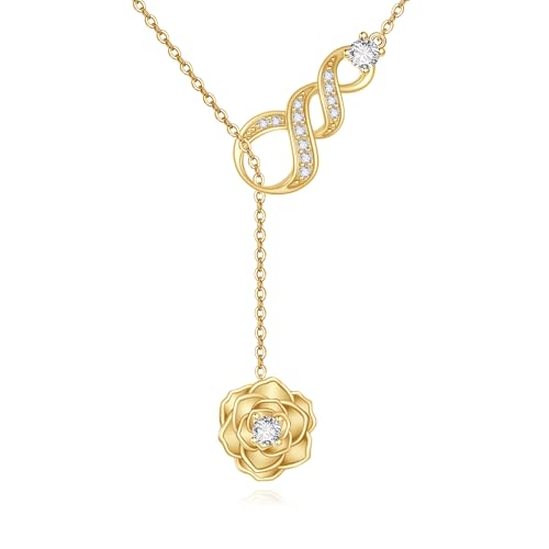 Rosenkette Aus Gelbvergoldetem Sterlingsilber Mit Rose Und Infinity-Larait-Steg Und Lasso Langer Kettenanhänger Blumenschmuck Geschenk Für Damen von URONE