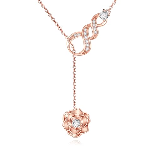 Rosenkette Aus Rosévergoldetem Sterlingsilber Mit Rose Und Infinity-Larait-Steg Und Lasso Langer Kettenanhänger Blumenschmuck Geschenk Für Damen Rosenkette Aus Rosévergoldetem Sterlingsilber Mit Rose Und Infinity-Larait-Steg Und Lasso Langer Kettenanhänger Blumenschmuck Geschenk Für Damen von URONE