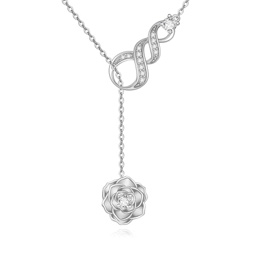 Rosenkette Aus Sterlingsilber Mit Rose Und Infinity-Larait-Steg Und Lasso Langer Kettenanhänger Blumenschmuck Geschenk Für Damen von URONE