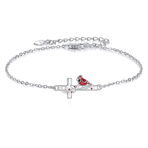 URONE Rotes Kardinal Armband 925 Sterling Silver Cros Gedenk Armband Schmuck Geschenke für Damen von URONE