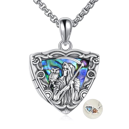 URONE Santa Muerte Medaillon Kette 925 Sterling Silber Santa Muerte Medaillon Anhänger Halskette Katholischer Religiöser Amulett Schmuck Geschenke für Damen Herren von URONE