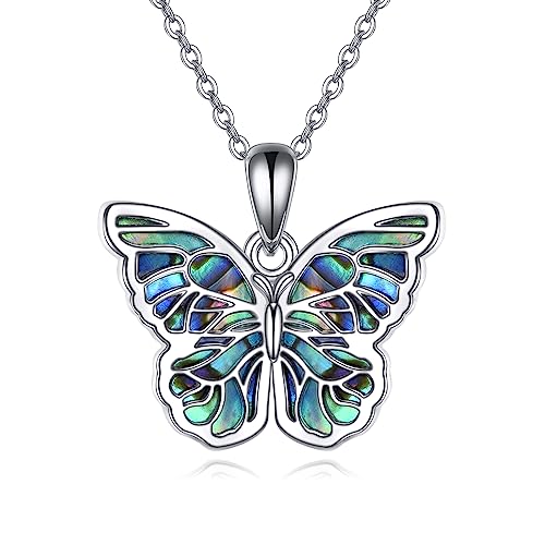 URONE Schmetterling Halskette für Frauen Sterling Silber Exquisite Schmetterling Anhänger mit Abalone Shell Schmetterlingsschmuck Geburtstag Weihnachten Geschenk für Frauen Mädchen von URONE