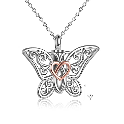 URONE Schmetterling Urne Halskette für Asche Sterling Silber Schmetterling Keltischer Knoten Anhänger Halskette Feuerbestattung Andenken Gedenkschmuck für Frauen von URONE