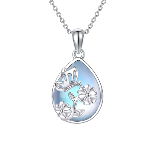 URONE Schmetterlings-Mondstein-Halskette 925er-Sterlingsilber Schmetterlings-Mondstein-Anhänger-Halskette Schmetterlings-Weihnachtsschmuck Geschenke für Frauen ​ von URONE