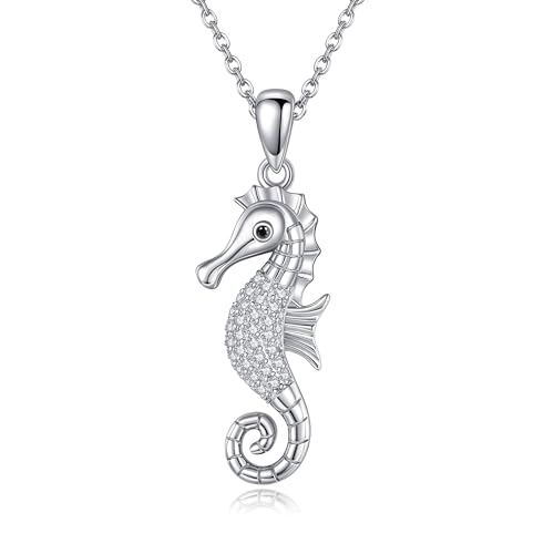 URONE Seepferdchen Halskette 925 Sterling Silber Seepferdchen Anhänger mit Halskette Ozean Schmuck Geschenke für Mädchen Damen Frauen von URONE
