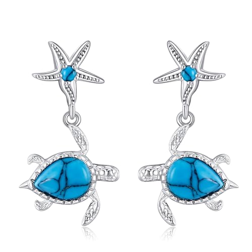 URONE Seestern Meeresschildkröte Ohrringe 925 Sterling Silber Hängend Ozean Seestern Schildkröte Schmuck für Damen von URONE
