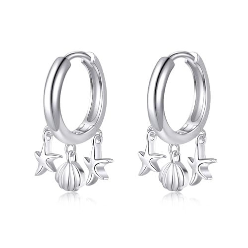 URONE Seestern Ohrringe Sterling Silber Seashell Creolen-Ohrring Ozean Strand Schmuck für Frauen von URONE