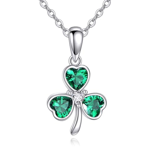 URONE Shamrock Kette 925 Sterling Silber Kleeblatt 3 Blatt Glücksklee Anhänger Kette Halskette Glücksklee Dreiblatt Schmuck Geschenke für Frauen von URONE