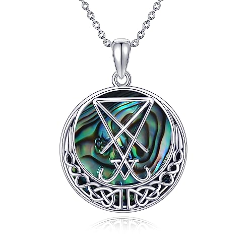 URONE Sigil Von Lucifer Halskette Sterling Silber Luzifer Keltisch Knot Abalone Muschel Anhänger Heidnische Schmuck Geschenke Für Frauen von URONE