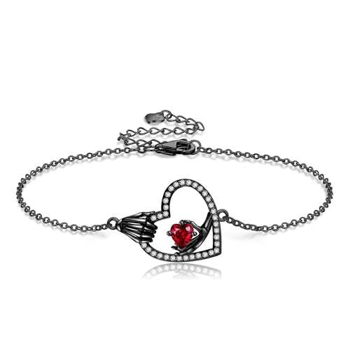 URONE Skelett-Armband aus Sterlingsilber Totenkopf-Skelett-Hand-Herz-Armband Gotischer Totenkopf-Schmuck Geschenke für Frauen von URONE