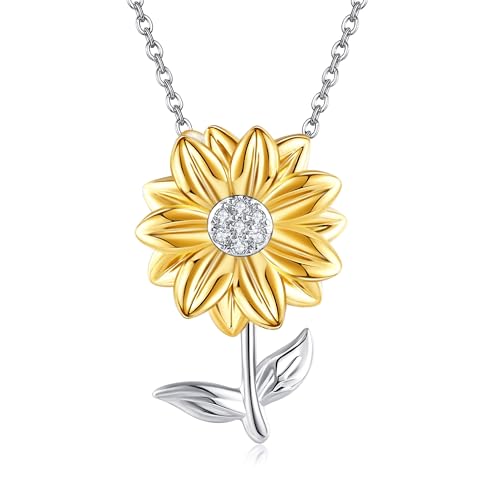 URONE Sonnenblume Kette Silber 925 Sonnenblume Anhänger Halskette Sonnenblumen Schmuck Geschenke für Damen von URONE