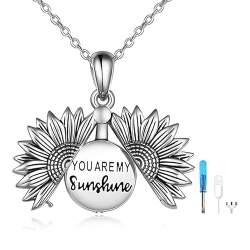 You are My Sunshine Urnen Halskette für Asche Sterlingsilber Sonnenblume Anhänger für Frauen Erinnerungen Andenken Feuerbestattung Schmuck Geschenk-Silber von URONE