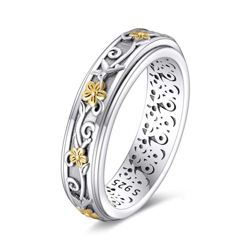 URONE Spinner Fidget Ring 925 Sterling Silber Kolibri Angst Ring Stress Relieving Spinning Ring Vogel und Blume Rotierenden Ring für Frauen #8 von URONE
