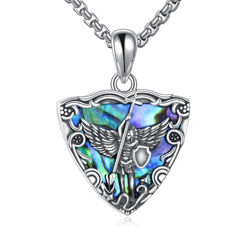 URONE St. Michael Kette 925 Sterling Silber Sankt Michael Anhänger Halskette Michael Erzengel Amulett Schmuck Geschenk für Herren Damen von URONE
