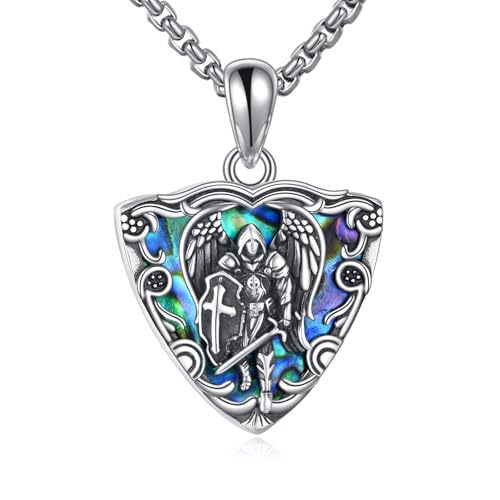 URONE St. Michael Kette 925 Sterling Silber Sankt Michael Anhänger Halskette Religiöse Christliche Schmuck Geschenk für Herren Damen von URONE