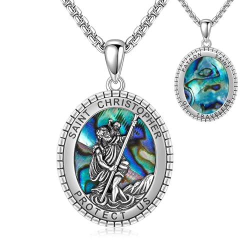 URONE St.Christopherus Halskette Sterling Silber St.Christopherus Medaille Anhänger Beschützer Amulette Religiösen Schmuck Geschenke für Männer Frauen von URONE