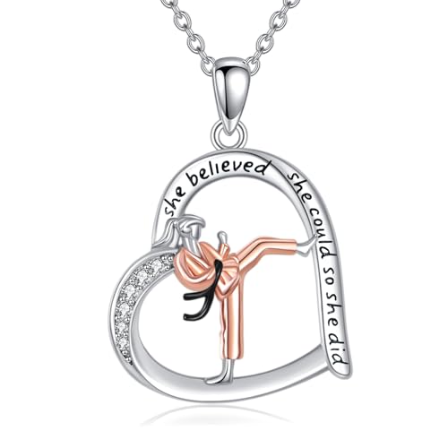 URONE Taekwondo Kette 925 Sterlingsilber Herz-Taekwondo Anhänger Halskette Sport-Kampfsport-Schmuck für Frauen Karate-Liebhaber URONE Taekwondo Kette 925 Sterlingsilber Herz-Taekwondo Anhänger Halskette Sport-Kampfsport-Schmuck für Frauen Karate-Liebhaber von URONE
