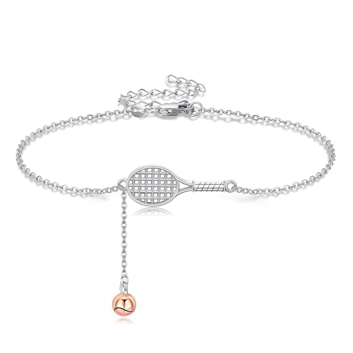 URONE Tennis Schläger Armband Sterling Silber Tennisschläger Anhänger Armband Sport Schmuck für Damen Tennis Liebhaber von URONE