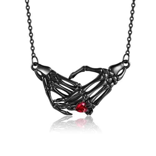 URONE Totenkopf Halskette 925er Sterlingsilber Schwarze Skelett Hand Anhänger Halskette Gothic Schmuck Geschenke für Frauen von URONE