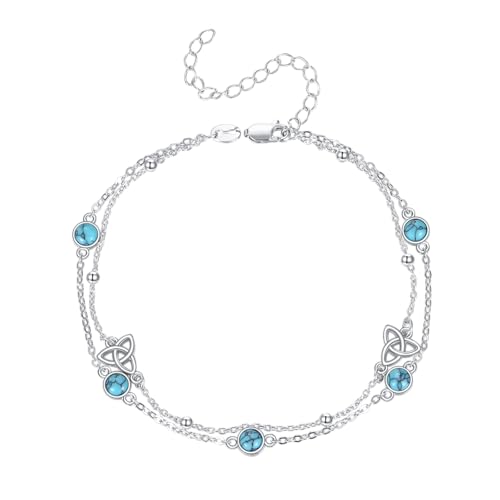 URONE Türkis Keltischer Armband 925 Sterling Silber Türkis Keltischer Knoten Layered Armband für Frauen Viel Glück Irisch Schmuck Geschenke für Damen von URONE
