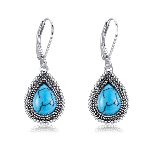 URONE Türkis Ohrringe Silber 925 Ohrringe mit Türkis Stein Hängend Ohrhänger Wasser Tropfen Türkis Schmuck Geschenke für Frauen Damen von URONE