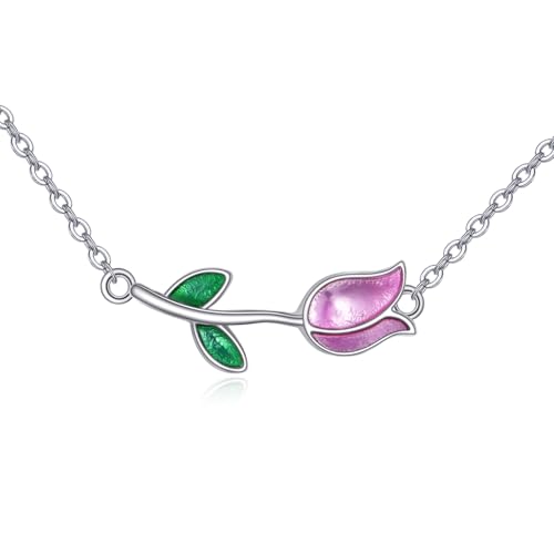 URONE Tulpe Kette 925 Sterling Silber Tulpe Anhänger Haslkette Tulpen Schmuck Geschenke für Damen von URONE