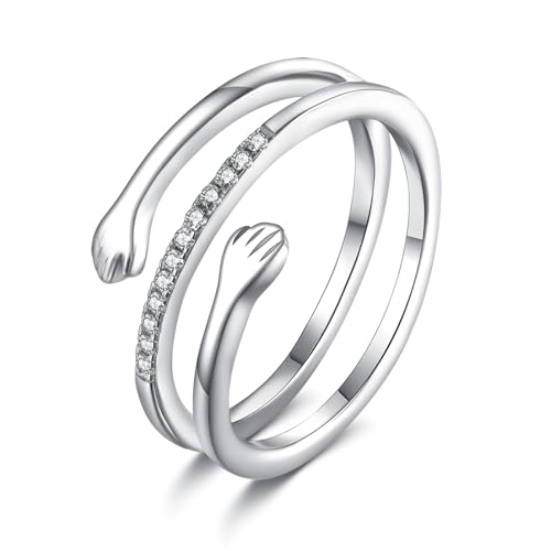 URONE Umarmungsring für Damen Sterlingsilber Freundschaftsring umarmende Hände Hoffnung Schmuck Geschenke Größe 54 von URONE
