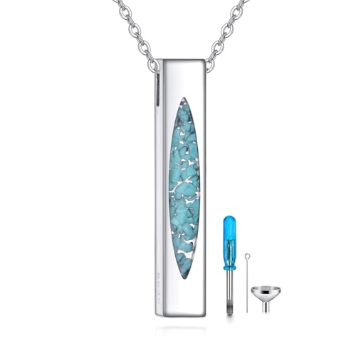 URONE Urnen Halskette für Asche 925 Sterling Silber Türkis Feuerbestattung Urne Anhänger Halskette Kremation Schmuck Erinnerung Schmuck für Damen Männer von URONE