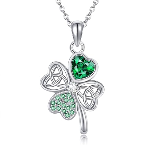 URONE Vierblättrige Kleeblatt-Halskette Sterling Silber Keltischer Knoten Kleeblatt-Anhänger Glücksklee-Halskette Irischer Schmuck für Frauen von URONE