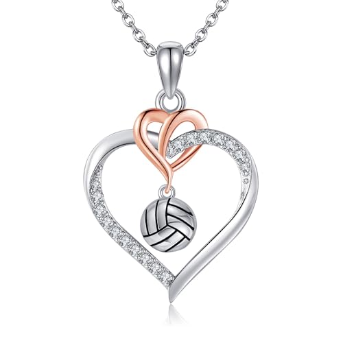 URONE Volleyball-Halskette Sterling-Silber 925 Halskette mit Volleyball-Herzanhänger Sportschmuck Geschenke für Frauen von URONE