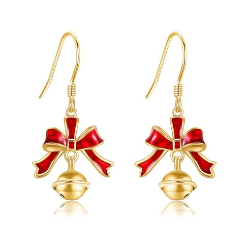 URONE Weihnachten Ohrringe Silber 925 Schleife Jingle Bell Weihnachten Ohrringe Weihnachten Schmuck Geschenke für Damen Frauen von URONE