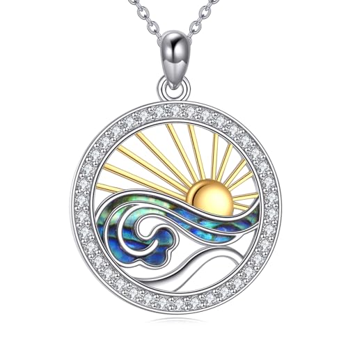 URONE Wellen Kette 925er Sterling Silber Ozean Halskette Anhänger Sonnen Strand Wellen Schmuck Geschenk für Damen von URONE