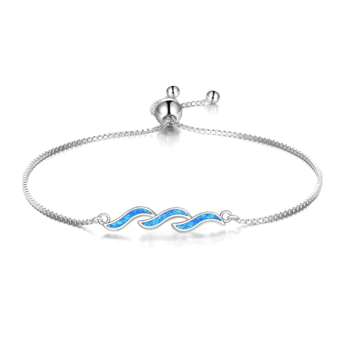 URONE Wellen Kette 925er Sterlingsilber Blauer Opal Ozeanwellen Armband Ozean Meer Strand Schmuck Geschenke für Frauen von URONE