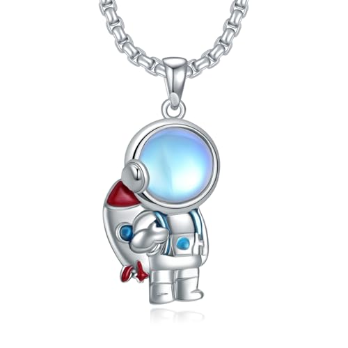 URONE Weltraum-Halskette für Frauen Sterling Silber Mondstein Astronaut Halskette Raumschmuck Geschenk für Frauen Mädchen von URONE