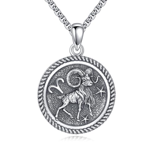 URONE Widder Kette 925 Sterling Silber Widder Anhänger und Kette Sternzeichen Halskette Sternzeichen Schmuck Geburtstag Geschenke für Frauen Männer von URONE