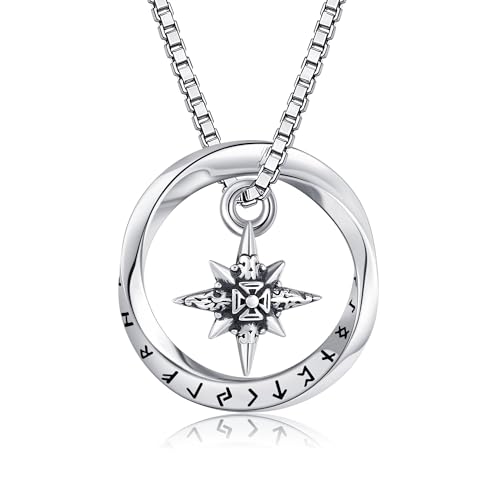 URONE Wikinger-Halskette aus Sterlingsilber mit Mobius-Kompass-Anhänger und Nordischem Wikinger-Runenschmuck für Männer und Frauen von URONE