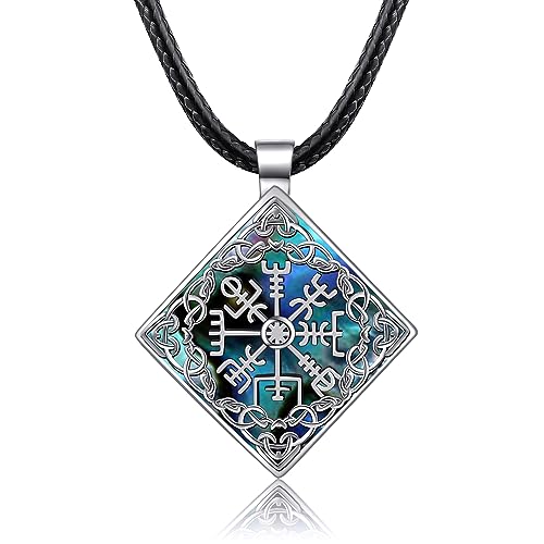 URONE Wikinger Kompass Kette 925 Sterling Silber Vegvisir Rune Talisman Anhänger Nordische Amulett Halskette Wikinger Schmuck Geschenke für Männer Damen von URONE