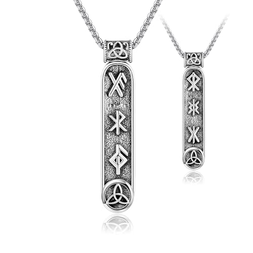 URONE Wikinger Rune Kette Silber 925 Anhänger Amulett Halskette Heidnische Kette Nordisch Schmuck Geschenke für Herren Damen von URONE