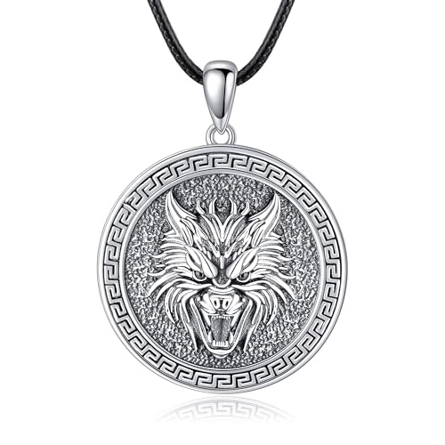 URONE Wikinger Wolf Kette 925 Sterling Silber Wolf Anhänger Halskette Wikinger Wolf Schmuck Geschenke Für Herren Damen Männer Wolf Fans von URONE