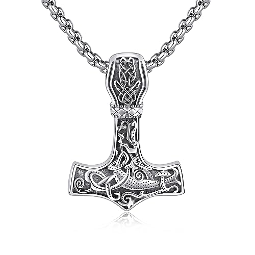 URONE Wikinger Thor's Hammer Halskette Für Männer Sterling Silber Mjolnir Halskette Nordische Wikinger Schmuck Geschenk Für Männer Frauen von URONE