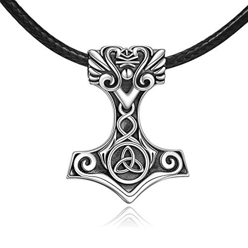 URONE Wikinger Halskette für Männer Thors Hammer Anhänger Halskette Sterling Silber keltischer Knoten Mjölnir Nordischer Schmuck Punk Gotisch Wikinger Geschenk für Männer von URONE